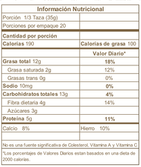 Granola rica en fibra, semillas y frutos secos, balance entre sabor y nutrición, sin azúcar